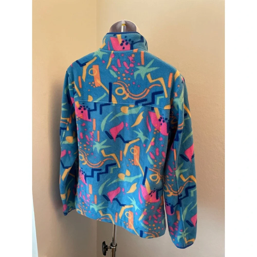 Chubbies Mens Large Quarter Zip Fleece Pullover Retro Abstract Geometric Blue